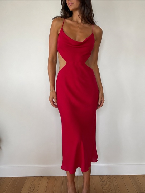 Here Comes The Sun Dresses & Skirts - Red Backless Cowl Neck Dress w/ Side Slits